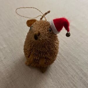 Bottlebrush Hedgehog Christmas Ornament with Red Santa Hat
